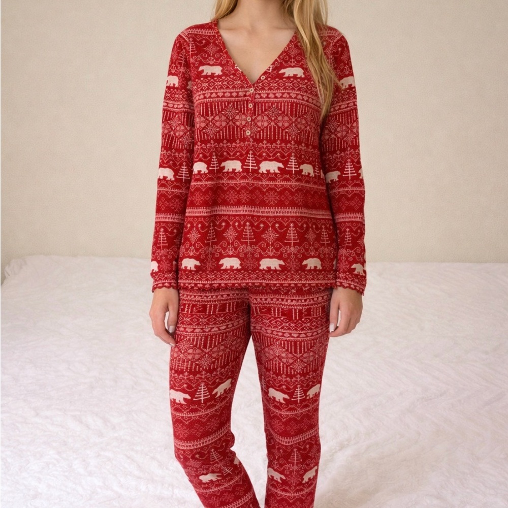 Disney Red Fair Isle Bear Pajama Set